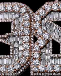 Pendentif personnalisé en moissanite « OSM » en or rose avec attache sertie de diamants, bijoux scintillants pour hommes, taille baguette et ronde - Product Image 5