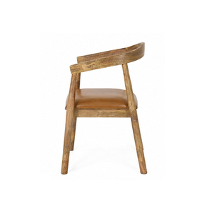 Chaise de salle à manger moderne en bois de manguier massif avec siège en cuir, style scandinave, fauteuil en bois pour hôtel, restaurant, café - Product Image 3