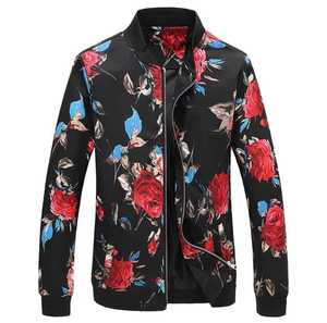 เสื้อแจ็คเก็ตบอมเบอร์ลายดอกไม้สำหรับผู้ชาย พิมพ์ลายกุหลาบ ปิดด้วยซิป สวมใส่สบายๆ ในฤดูใบไม้ผลิ ทรงปกติ ปกเสื้อพับลง ทำจากโพลีเอสเตอร์ - Product Image 3
