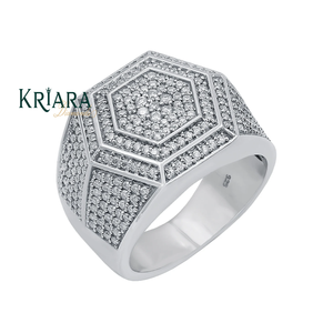 Bague Cocktail Hexagonale en Moissanite pour Homme, Argent 925, Sertissage Pavé Or, Bijoux de Luxe Unisexe - Product Image 1