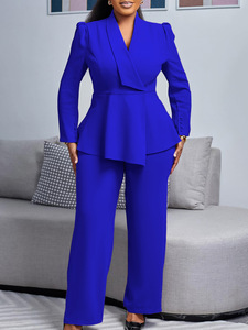 African Office Dresses Women Plus Size Solid Button Full Length 2 Piece Long <b>Set</b> Custom Wholesale - Product Image 3