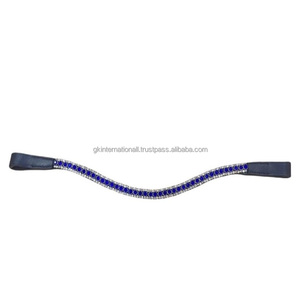 Bandeau de tête pour cheval en cuir de qualité supérieure, conçu avec trois rangées de cristaux multicolores, chaîne de diamants, bandeau de tête pour cheval - Product Image 1