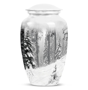 Monochrome Winter Landscape Cremation <b>Casket</b> Solid Metal Snow Forest Remembrance <b>Ash</b> Storage Urn Factory - Product Image 1