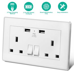 Dual <b>USB</b> Wall Charger with <b>Plug</b> Switch and Light Indicator 2.1A Duplex Dual Wall <b>Plug</b> Socket for UK Wall Outlets - Product Image 1