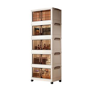Carrito de Almacenamiento de Plástico de 5 Niveles con Puertas y Ruedas, Organizador Apilable Ajustable para Hogar, Oficina y Garaje - Product Image 1