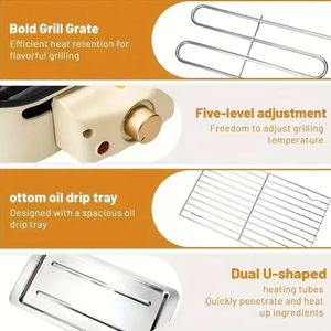 Piastra Elettrica BBQ Portatile da Interno 1500W Senza Fumo con Piastra Antiaderente Rimovibile Lavabile in Lavastoviglie Marrone Chiaro per Cucina - Product Image 4