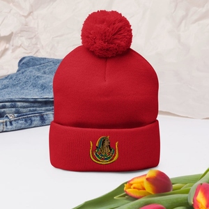DOI Embroidered Beanie Red Pom Pom Premium Knit Christmas <b>Winter</b> <b>Cap</b> - Product Image 3
