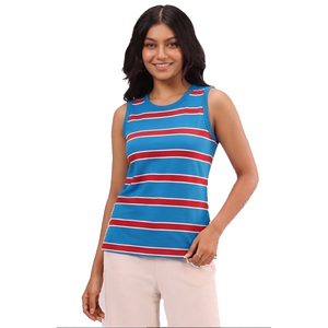 Camisetas sin mangas con estampado de rayas para mujer, top de verano sin mangas liso, camiseta sin mangas de verano para mujer, top de punto acanalado para mujer - Product Image 4