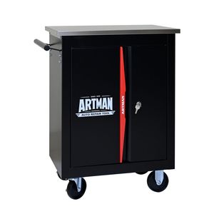 Carrello Portautensili Multifunzione a Doppia Porta con Ripiani, Nero e Rosso - Product Image 1