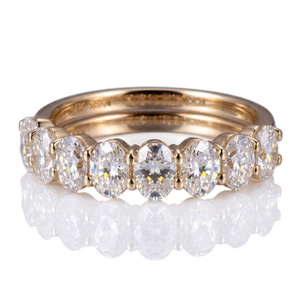 Bague de fiançailles unisexe de luxe en or massif 14 carats jaune, sertie de diamants ovales cultivés en laboratoire certifiés IGI, pour mariage ou cadeau - Product Image 5