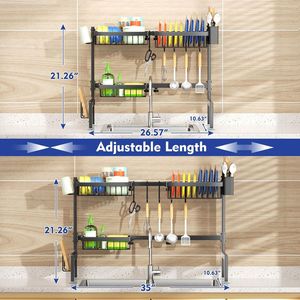 Scolapiatti a 2 livelli da posizionare sopra il lavello, grande scaffale da cucina per la maggior parte dei lavelli, drenaggio efficace per la conservazione delle stoviglie - Product Image 4
