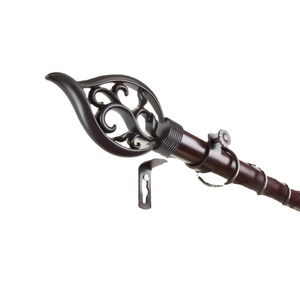 Tringle à rideau de fenêtre en feuille de défilement ornée d'acajou moderne avec supports pôle télescopique réglable décoratif pour la maison - Product Image 1