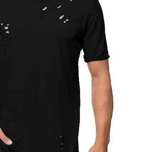 T-shirts décontractés pour hommes, coton délavé vintage, effet usé, détails déchirés, tissu doux et respirant, été et soldes - Product Image 5