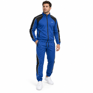 Ensemble de survêtement bleu pour homme, coupe classique, respirant, 100 % coton, avec cordon de serrage, style sportif, pour l'hiver, à capuche - Product Image 1