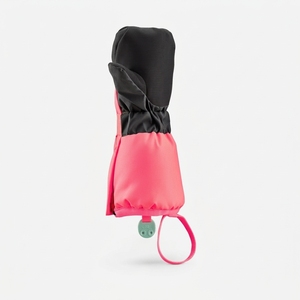 Mitaines de ski d'hiver pour enfant, à doigts entiers, rose et noir, en polyester imperméable, avec fermeture à cordon - Product Image 1