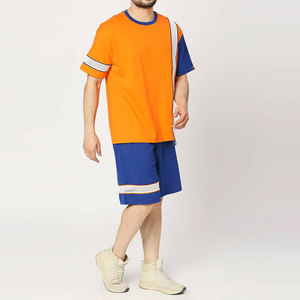 Econex Sports Men's Sporty Two-Piece <b>Set</b> Color Blocking Breathable Polyester T-Shirt Shorts Quick Dry <b>Knitted</b> Letter Pattern - Product Image 2