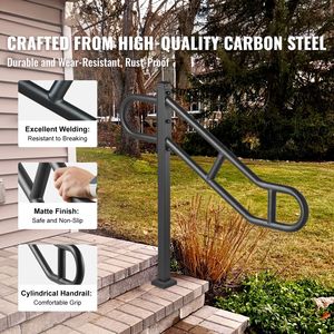 Rampe d'escalier extérieure à poteau unique pour 1 à 3 marches, en acier au carbone courbé, 40,5 po de long x 35,4 po de haut, fixation au sol - Product Image 2