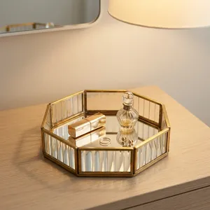 ARTISAN DESIGN Luxury Modern Mirrored Vanity <b>Tray</b> Gold Metal Decorative Jewelry <b>Perfume</b> Organizer Bathroom Desk Home - Product Image 3