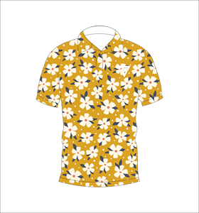 เสื้อโปโลพิมพ์ลายดอกไม้สีเหลืองมัสตาร์ดสำหรับผู้ชายแขนสั้นลำลองแฟชั่นฤดูร้อนเสื้อโปโลกอล์ฟ - Product Image 1