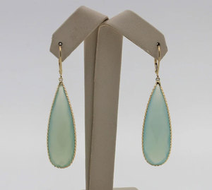 Boucles d'oreilles pendantes élégantes en imitation calcédoine verte, plaquées or, forme marquise, pour femmes, vente en gros - Product Image 5