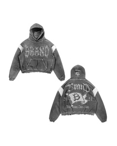 Sudadera con Capucha Oversize para Hombre, Gris, con Logotipo de la Letra B Bordado, Estilo Urbano, Tejida en Algodón, Sudadera con Capucha de Estilo Otoñal - Product Image 1