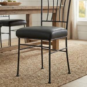 Chaise d'appoint moderne fabriquée à la main en fer forgé et cuir avec siège rembourré, dossier incurvé, structure métallique pour salle à manger et cuisine - Product Image 3