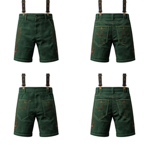 Pantalones Cortos Bávaros de Gamuza Verde Bosque para Hombre, Personalizados, Tradicionales, Bordados, de Cuero, para Oktoberfest, Fábrica OEM - Product Image 2