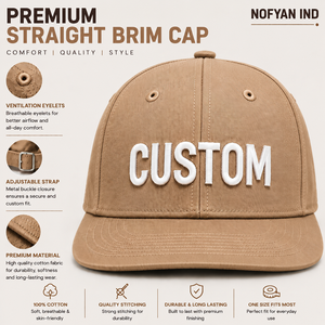 Custom Straight Brim Caps Wholesale | Premium <b>Flat</b> Bill Baseball Caps Manufacturer | OEM ODM Custom Logo Embroidery Snapback <b>Hat</b> - Product Image 1