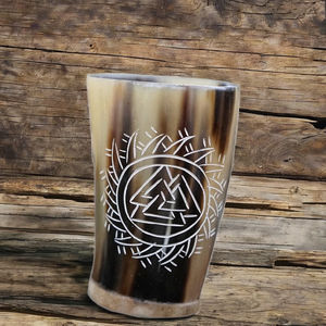 Viking Drinking Horn & Shot/Cup Eco-Friendly Buffalo Horn with Engraved Designs Nordic Gift by World Craft Impex - Product Image 4