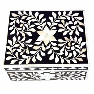 Caja de incrustaciones de hueso con patrón Floral azul marino de alta calidad, caja de joyería decorativa con incrustaciones de hueso, organizador, caja de almacenamiento de joyería con incrustaciones de hueso - Product Image 6