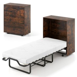 Letto a scomparsa Murphy 220x86x105 cm con ruote bloccabili, letto a parete pieghevole con armadio, materasso in schiuma da 4 pollici, pannello in compensato - Product Image 1