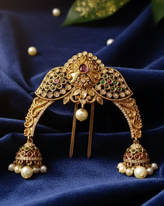 Wholesale Bridal Hairpin <b>Indian</b> Traditional Temple Bun Brooch AD Stone Jhumka Pearl Tassel Wedding <b>Hair</b> <b>Accessory</b> Women Supplier - Product Image 6