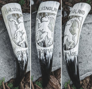 Genuine Ox Horn Drinking Horn Polished Brass Rim Brown Agate Leather Belt <b>Holster</b> Stand Viking Style Natural Crafts - Product Image 2