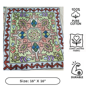 Square Kashmiri Aari Hand Embroidered cushion <b>cover</b> 16" Cotton pillow <b>cover</b> silk thread Geometric eco friendly zip closure - Product Image 3
