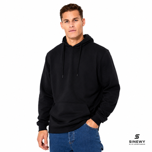 เสื้อฮู้ดผู้ชายสีดำ SINEWY ผ้าฝ้ายฟลีซ 100% ทรงโอเวอร์ไซส์ สวมใส่สบายสำหรับฤดูหนาว มีลายพิมพ์ - Product Image 3
