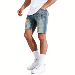 Shorts en jean pour homme, robustes, avec rivets en acrylique, de haute qualité, style charpentier, personnalisables, pour l'été, service OEM, broderie, couleur unie - Product Image 1