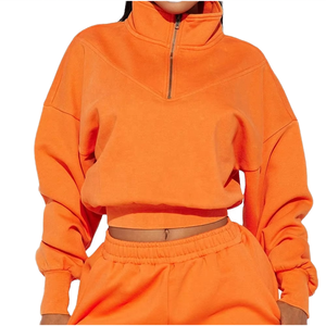 Sudadera Corta Naranja de Manga Larga con Media Cremallera para Mujer, Ajuste Holgado, Color Sólido, Top Casual de Chándal para Otoño - Product Image 1