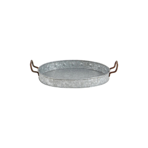 Modern Gray Galvanized Metal Oval Serving <b>Tray</b> With Handles For Home Decor Parties And Kitchen Serving Ware In Lowest Price - Product Image 1