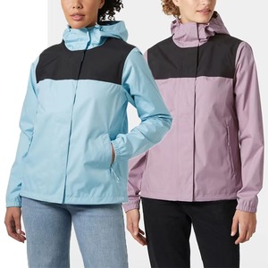 Women's Light Blue Hooded Jacket With Black Panel Color Blocking Waterproof Polyester Full Sleeve Utility Style Autumn Wear 2026 - Product Image 6