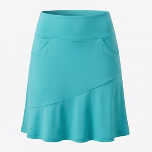 Jupe courte asymétrique taille haute pour femme avec poches, couleur unie, style sportif, tissu respirant en spandex et polyester - Product Image 1