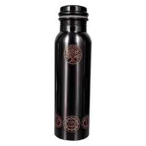 Handcrafted Indian Annular Ribbed Pure Copper Water <b>Bottle</b> Vintage <b>Brushed</b> Surface Natural Health Benefits Vessel - Product Image 4