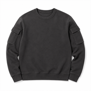 เสื้อสเวตเชิ้ตคอกลมลำลองสำหรับผู้ชาย ดีไซน์กระเป๋าที่แขน ผ้าฟลีซ 360 กรัม โลโก้ด้านหน้า ผ้าผสมคอตตอน 100% ระบายอากาศได้ดี มีสไตล์ - Product Image 1