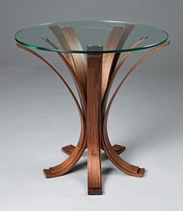 Mesa Auxiliar Redonda con Tapa de Fibra de Vidrio y Pedestal de Madera, Mesa de Centro Moderna para Sala de Estar, Mesa para Regalo de Inauguración de Casa - Product Image 2