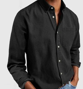 <b>Men's</b> Denim Shirt Long Sleeve Slim Fit Cotton Solid Color Turn-down Collar Casual Button Front Pocket All Seasons - Product Image 4