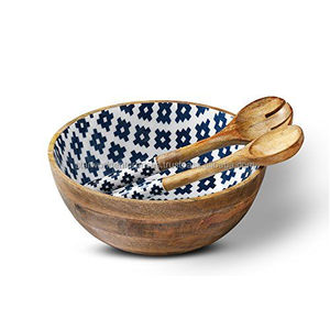 Acacia Wood Export Quality Enamel Coated Wooden <b>Serving</b> Bowl With <b>Spoon</b> Set for Kitchenware From Indian Supplier - Product Image 3
