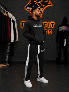 Ensemble de survêtement unisexe noir à capuche pour homme avec bandes latérales blanches, sweat-shirt et pantalon long, streetwear décontracté, survêtements de sport - Product Image 2