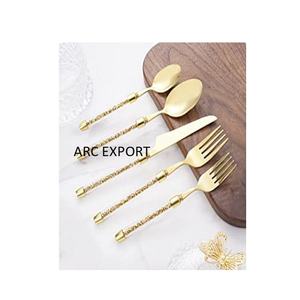 Juego de Cubiertos de Diseño Único Simple y Grande, Material de Acero Inoxidable Chapado en Oro con Mango Acrílico, Juego de Cubiertos Elegante - Product Image 1