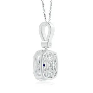 14k Gold Igi Certified Claw Sett <b>Cushion</b> Cut Blue Sapphire Pendant With Diamond Halo Set Wholesale Bulk Supplier Of Fine Jewelry - Product Image 2