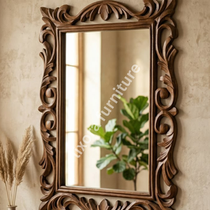 Luxury Handcrafted Solid Wood <b>Wall</b> <b>Mirror</b> Frame Ornate French Provincial Scroll Carving Walnut Brown - Product Image 5
