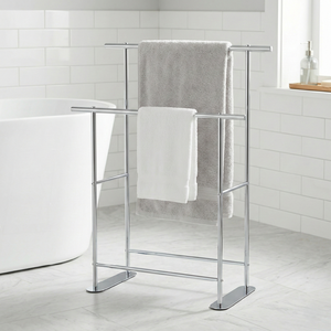 Freestanding Chrome Towel <b>Rack</b> Double Layer Steel Bathroom Towel Holder Minimalist Design 2 Bars - Product Image 1